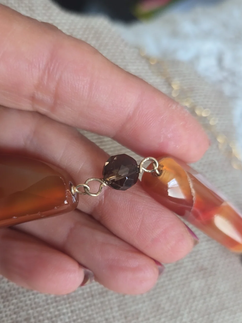 14/20 GF Chain Carnelian Statement Necklace With Smokey Topaz Vintage Jewelry